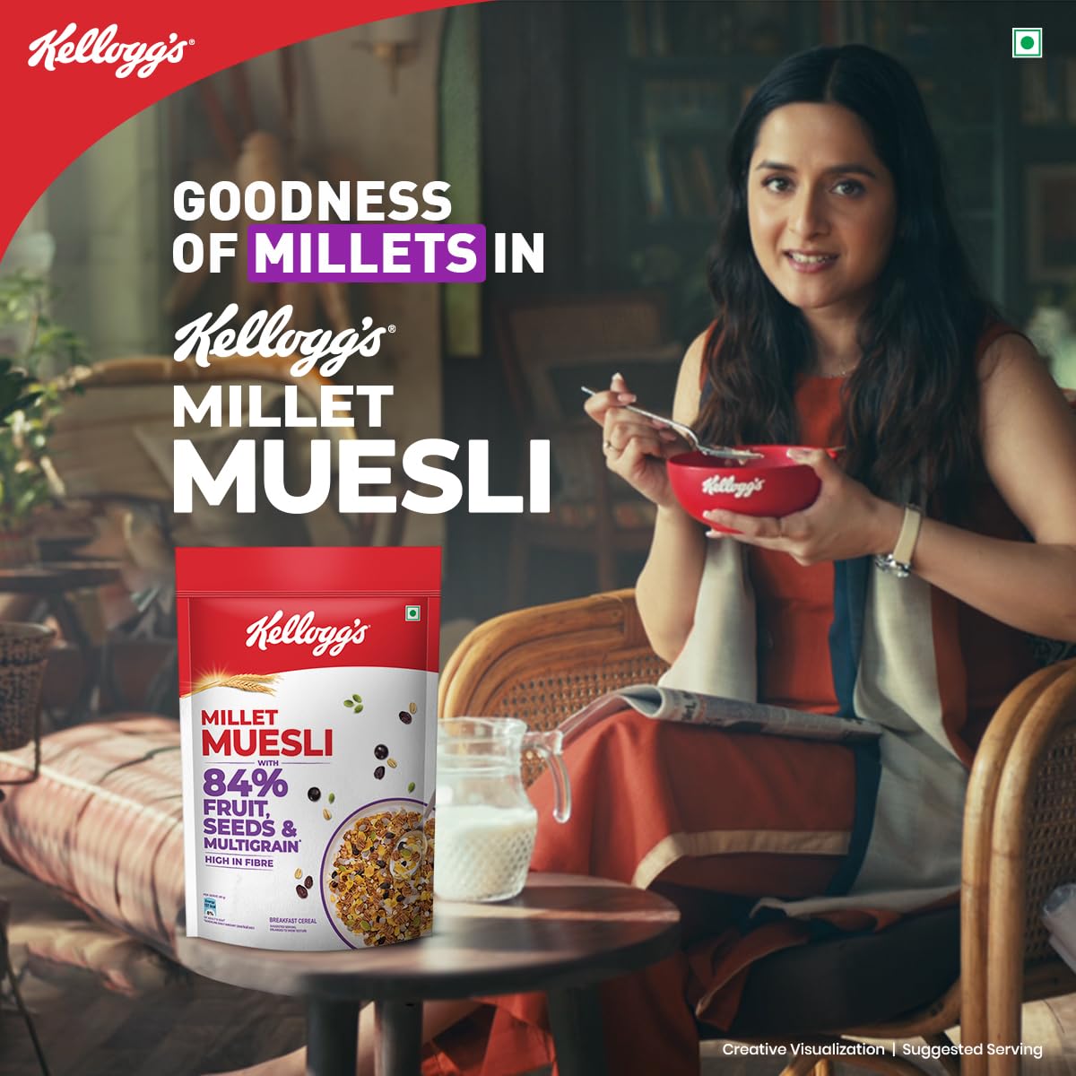 Kellogg's Millet Muesli with 84% Fruit, Seed & Multigrain| Power Breakfast | No Maida No Palm Oil | India's No 1 Muesli | 1000g