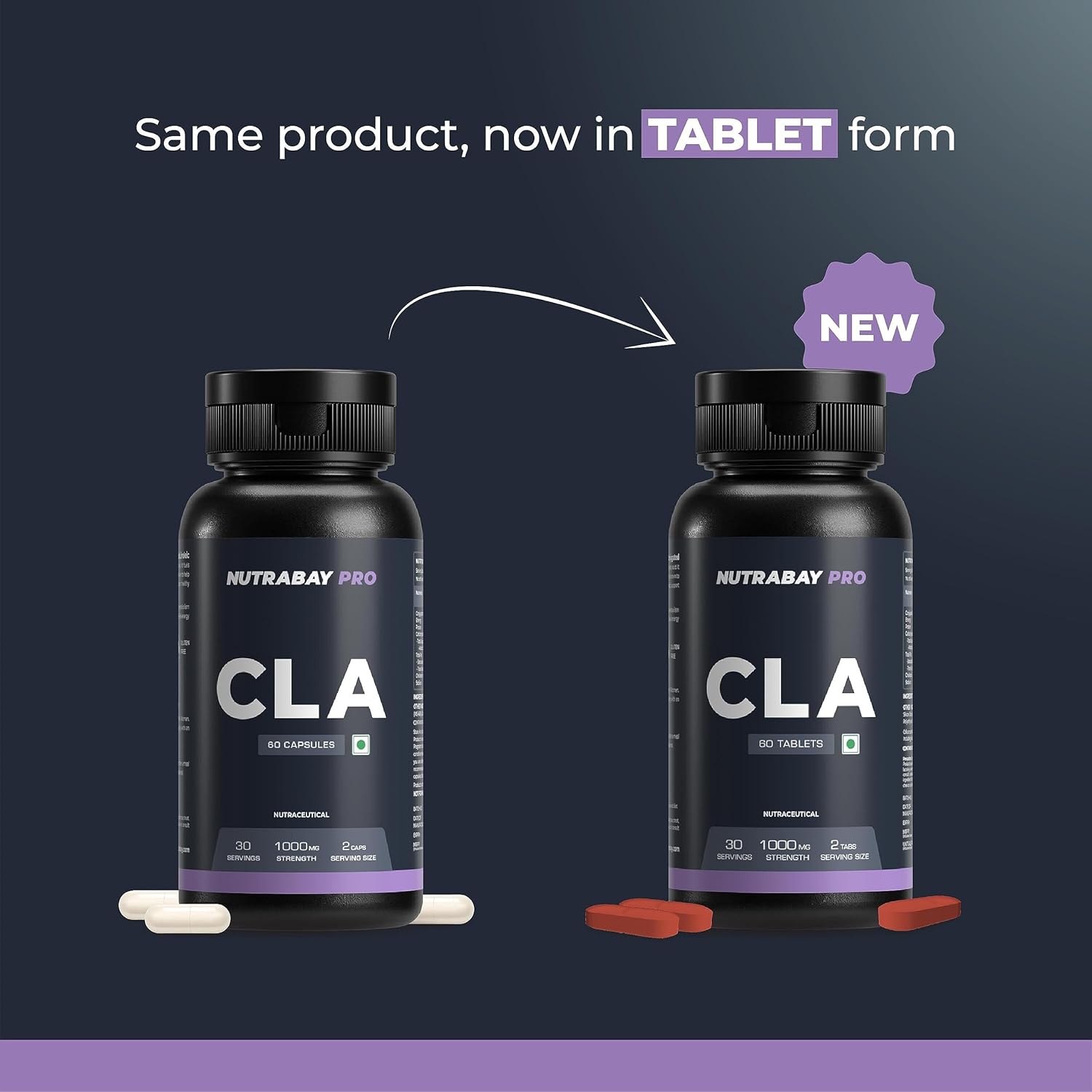 Nutrabay Pro CLA (Conjugated Linoleic Acid) | Fat Burner, Boosts Metabolism & Lean Muscle Build Supplement, 1000mg - 60 Veg Tablets