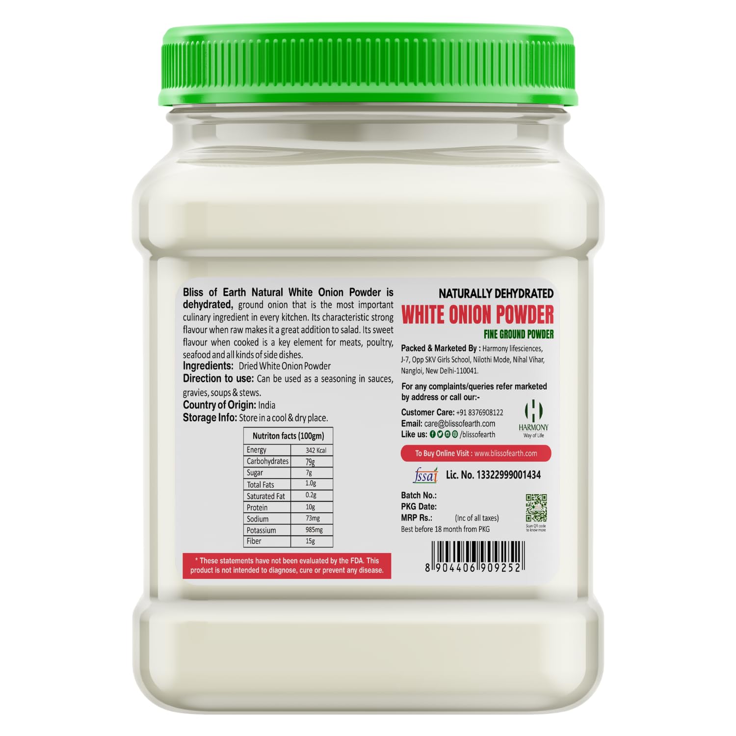 Bliss Of Earth 500Gm Natural White Onion Powder, Dehydrated, Good For Cooking & Hair Growth