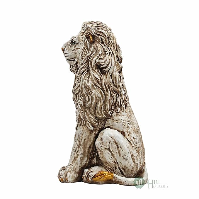 Indicast Porcelain 15" Inch Handmade Stone Finish Animal Figurines Gifts Antique Design Lion Sitting Statue