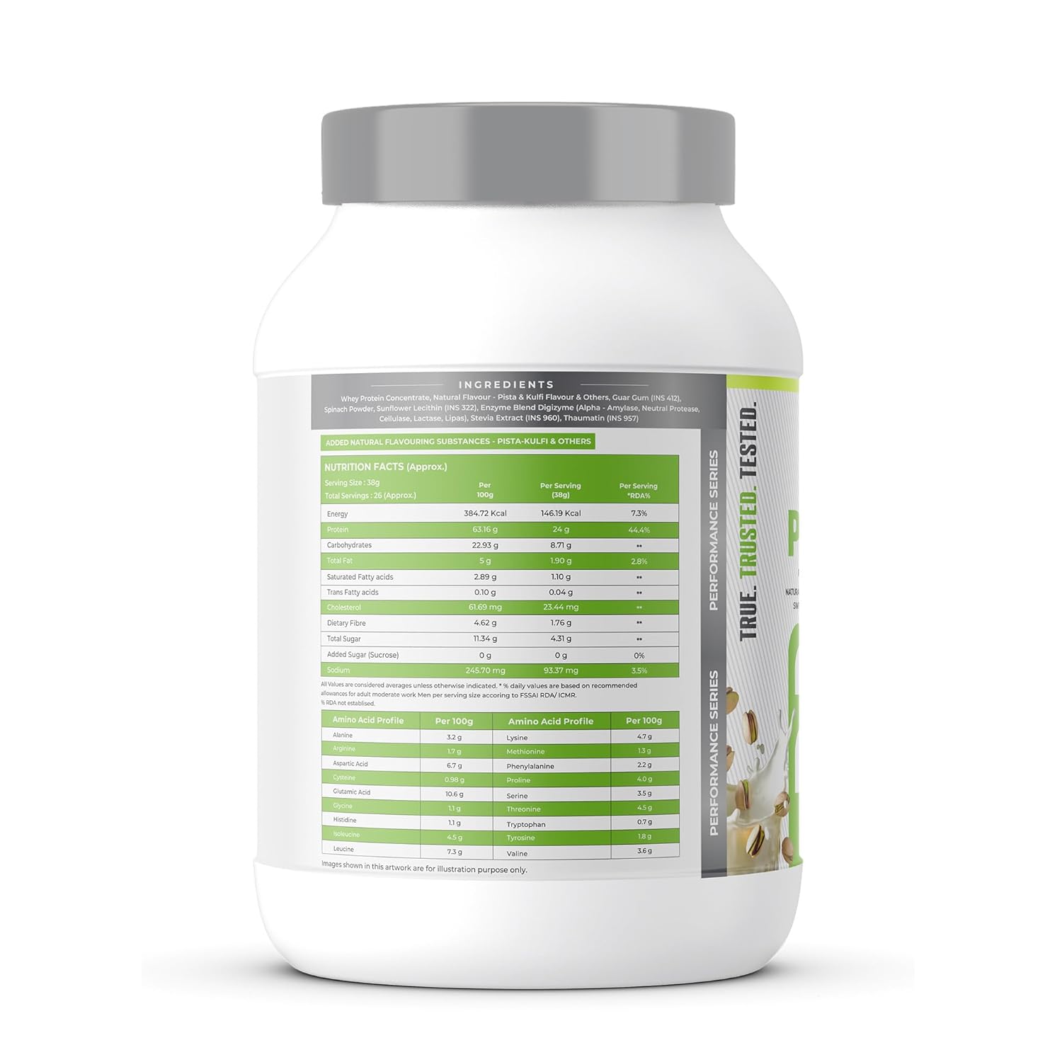 NATURALTEIN Natural Whey Protein â€“ 24g Protein per Serving | Pista Kulfi Flavour | Stevia Sweetened | No Added Sugar | Non-GMO | Soy-Free & Gluten-Free | Super Mixability | 1 kg