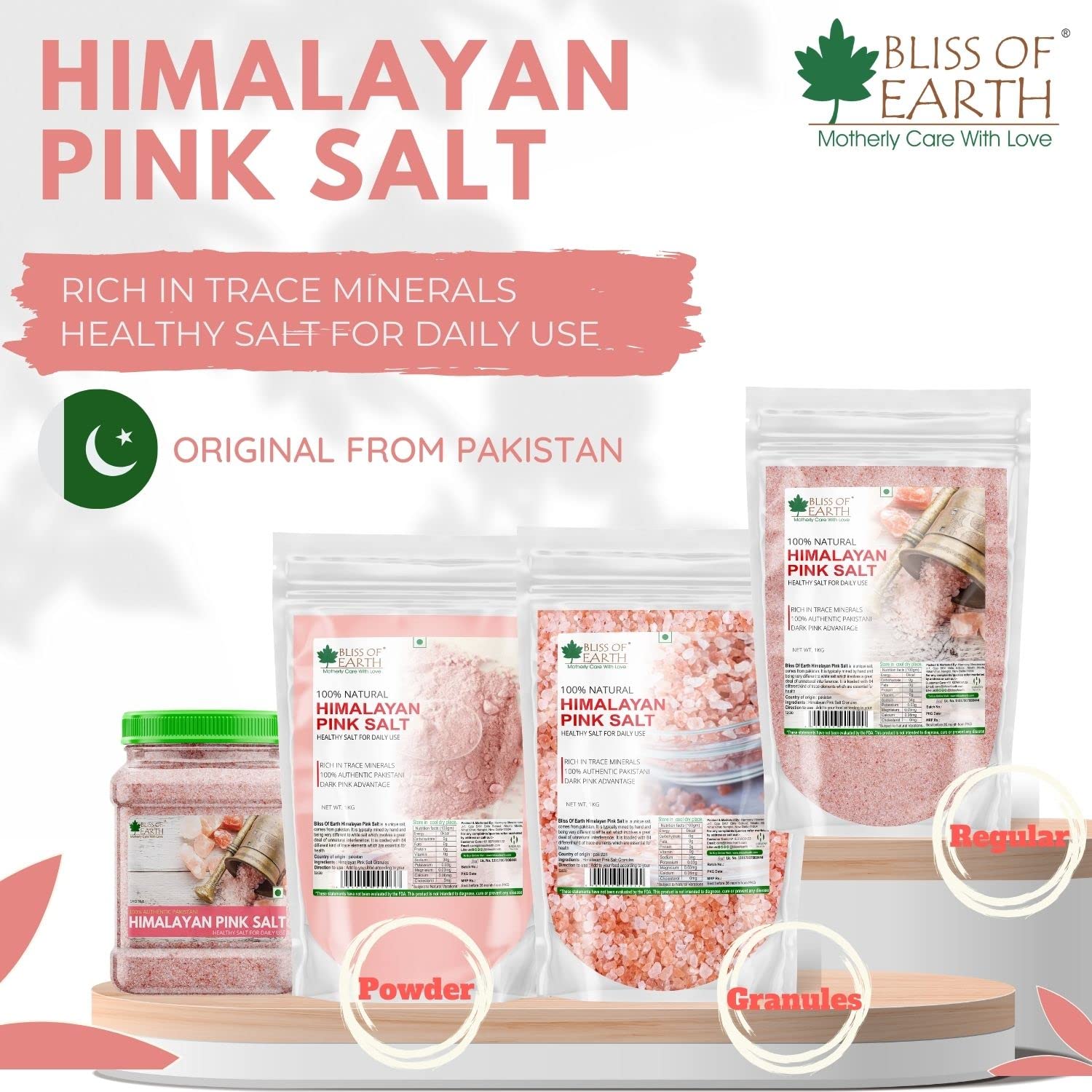 Bliss of Earth 1KG Pure Reguler Pakistani Himalayan Pink Salt Refill Pack Non Iodised for weight loss & Healthy Cooking, Natural Substitute of White Salt