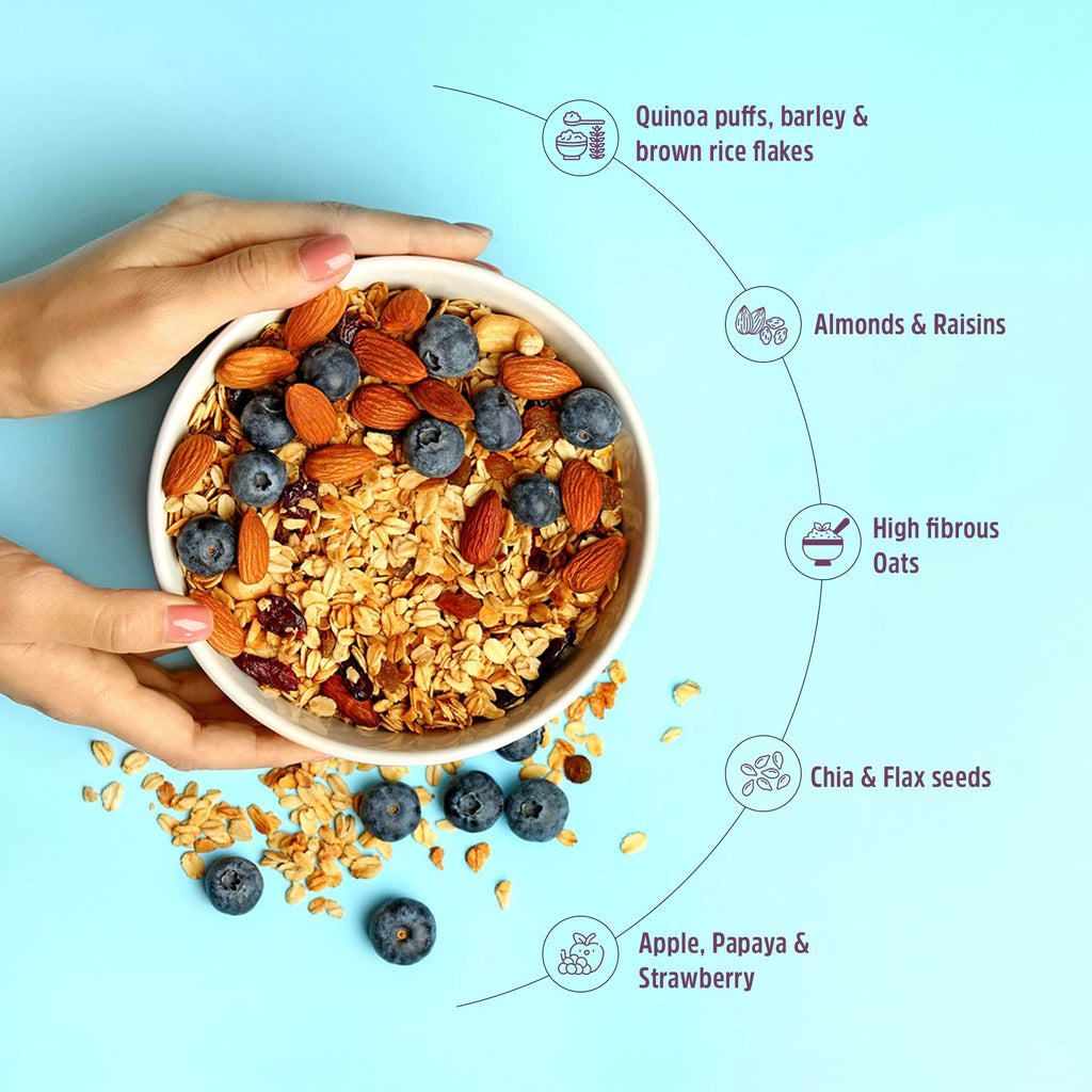 MuscleBlaze Fit High Protein Muesli, Fruit & Nut, 400g | 22g Protein | With Apple, Almonds & Super Seeds, High Protein Breakfast Cereals