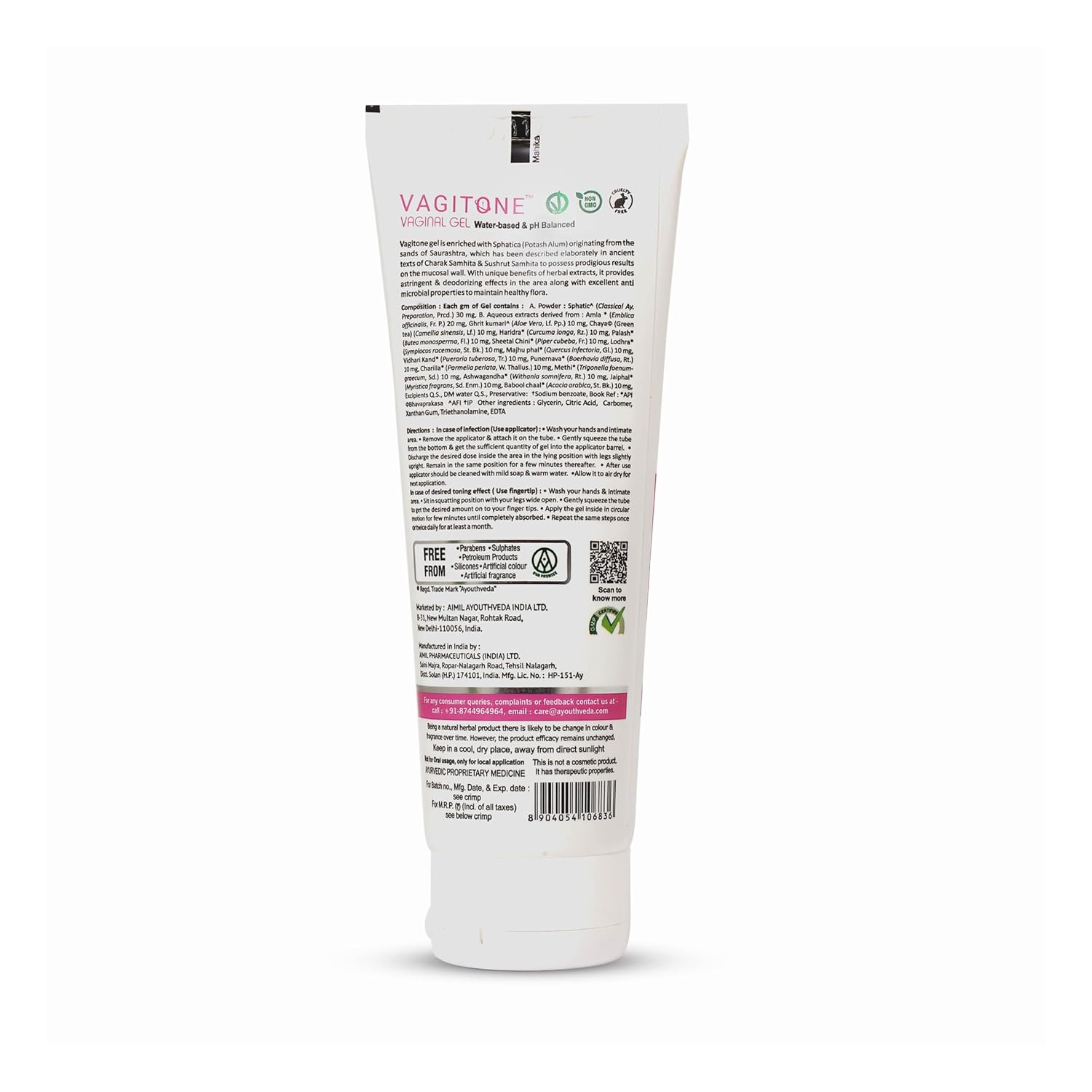 Ayouthveda Vagitone Vaginal Gel for Women | Dual-Action Anti-Infective & Toning Gel | Controls Infections Secretions | Estrogen-Free, Gynaecologically Tested | With Sphatika, Amla & Maju Phal | 50ml (Pack of 1)