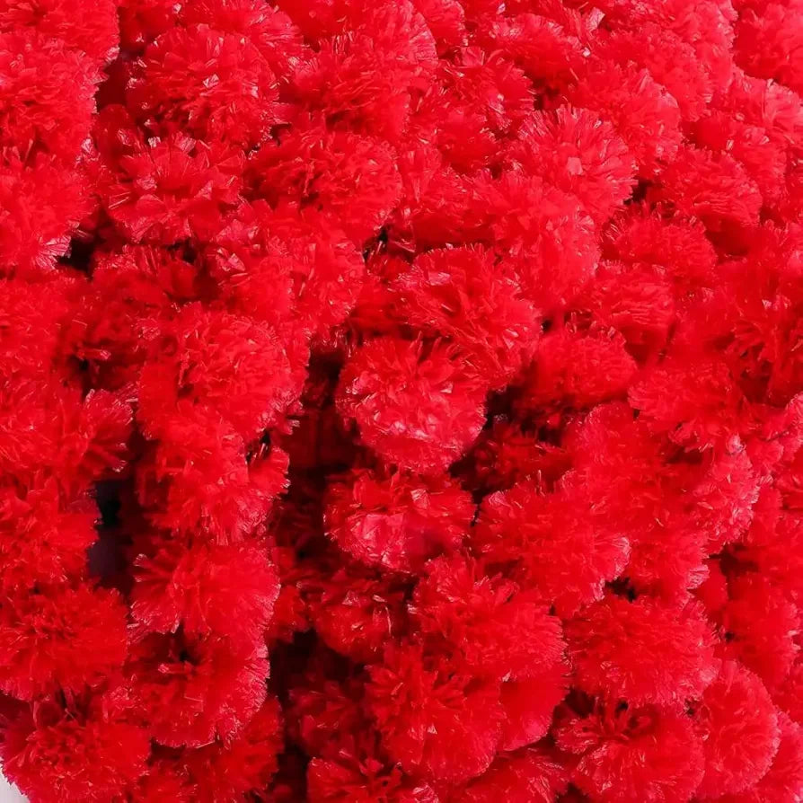 Artificial Marigold Garland Mala Flower Genda Phool Long for Decoration Maroon 5 Pcs