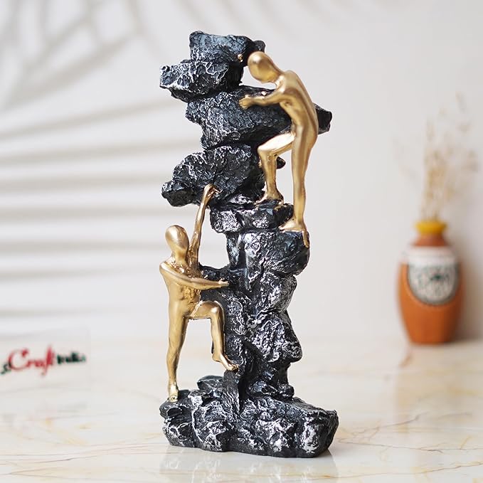 Ecraftindia 2 Men Climbing on Rock Mountain Climbers Human Figurine Decorative Showpiece
