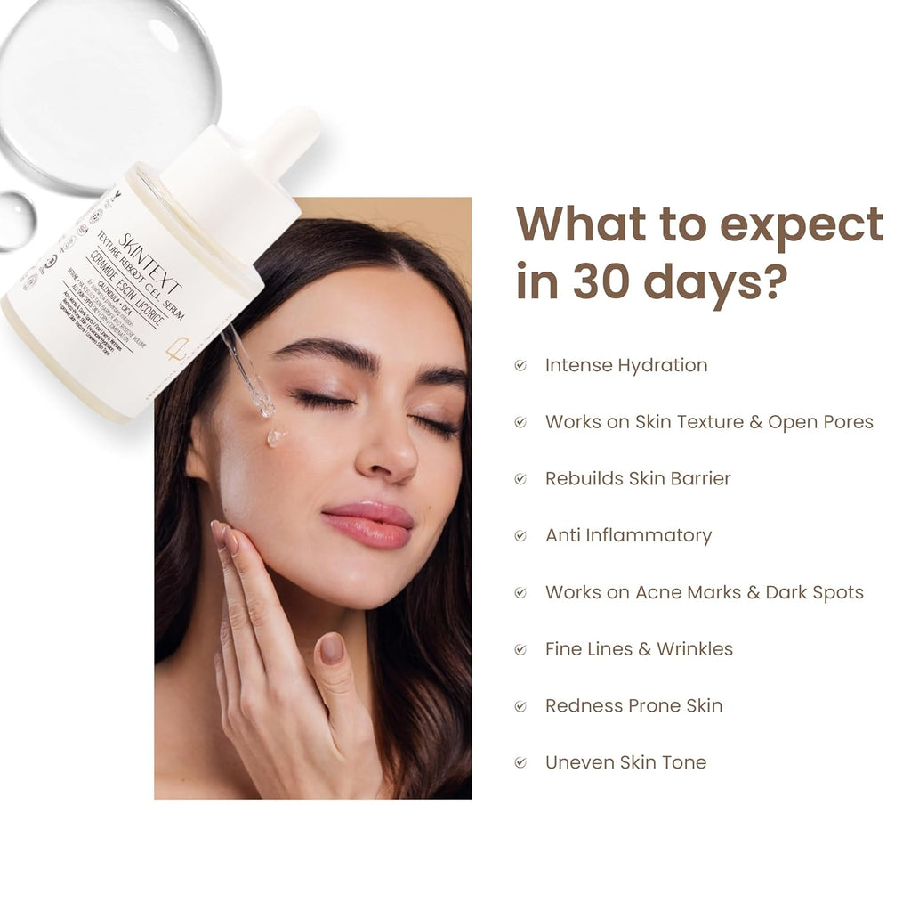 Personal Touch Skintext Texture Reboot C.E.L Serum | Skin Barrier Repair Serum for Strengthening & Volume Restoration | Ceramide, Escin & Licorice | Hydrating & Smoothing Face Serum | 30 ml