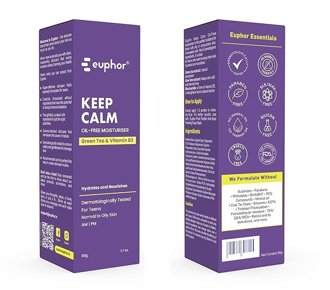 Euphor Teens Oil-free Gel Moisturiser- Keep Calm - 50 gms (Pack of 2)