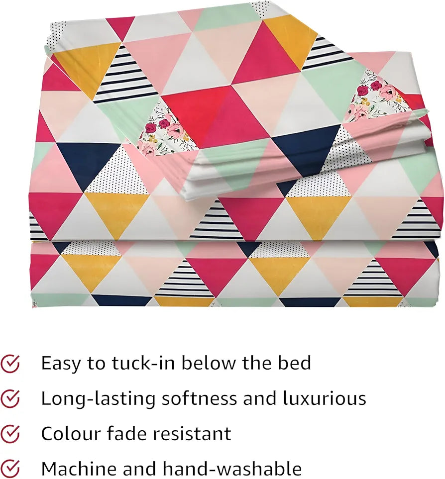 Starnstyle Polycotton 220 TC Floral Printed King Size Double Bedsheet with 2 Pillow Covers Tuetst