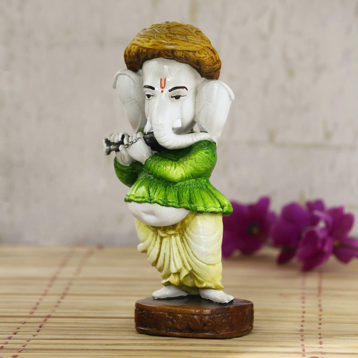 Ecraftindia Lord Ganesha Playing Instrument Statue | Green