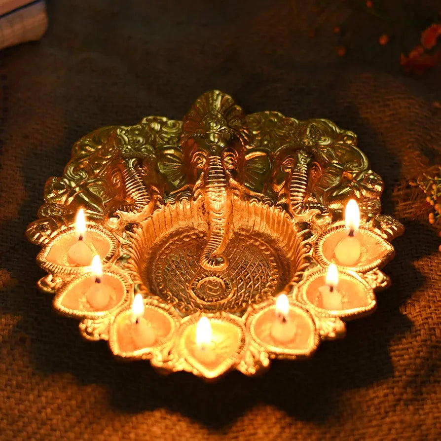 Collectible India Lord Ganesha Diya Kuber Deepak Thali Oil Lamp