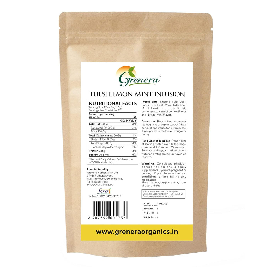 Grenera Tulsi Lemon Mint Infusion - 25 Tea Bags