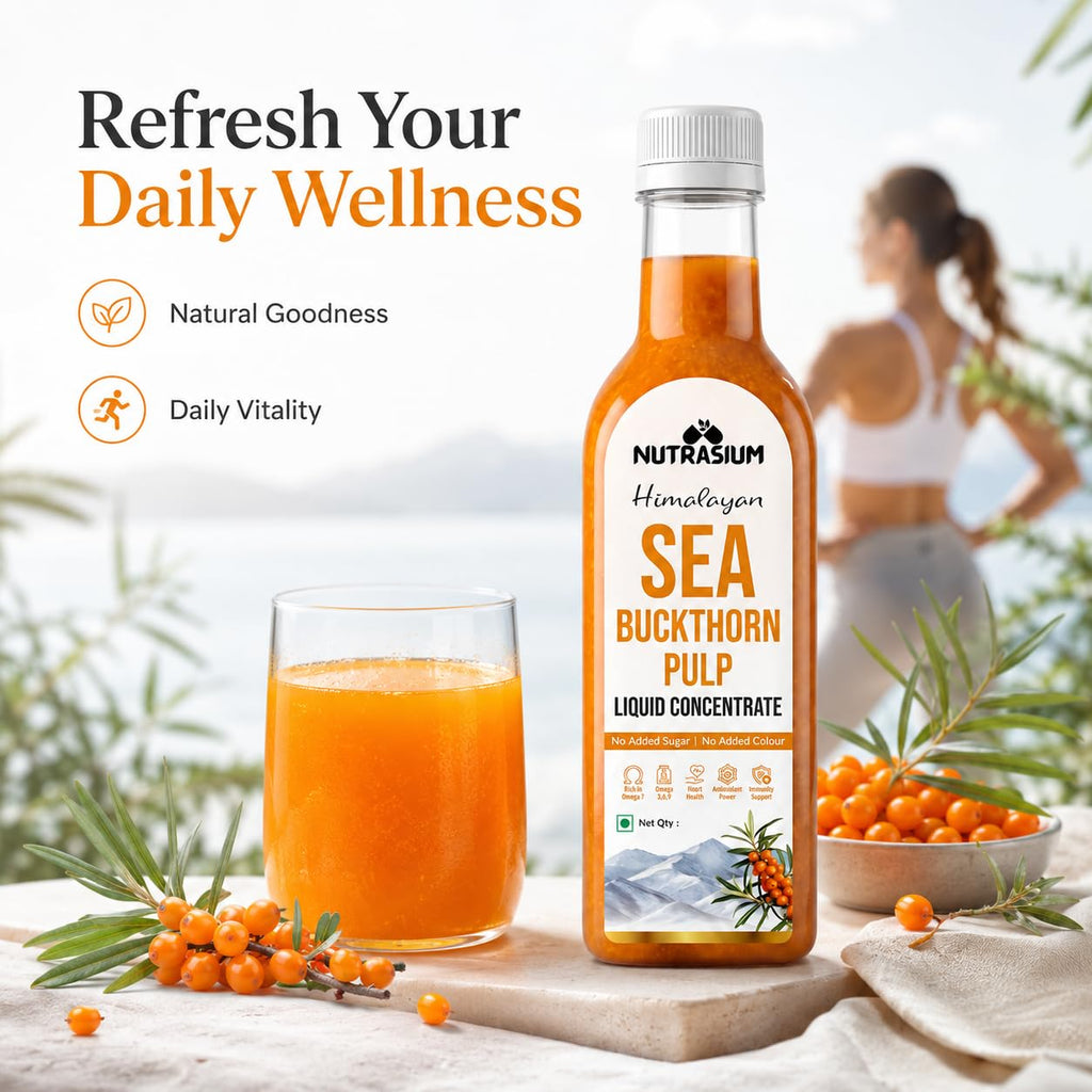 Nutrasium Himalayan Sea Buckthorn Berry Juice - 300 ml - Natural Source of Vitamin C, Omega 3 6 7 9, Antioxidants for Immunity, Skin Glow & Gut Health - 50 Glasses (300ml)