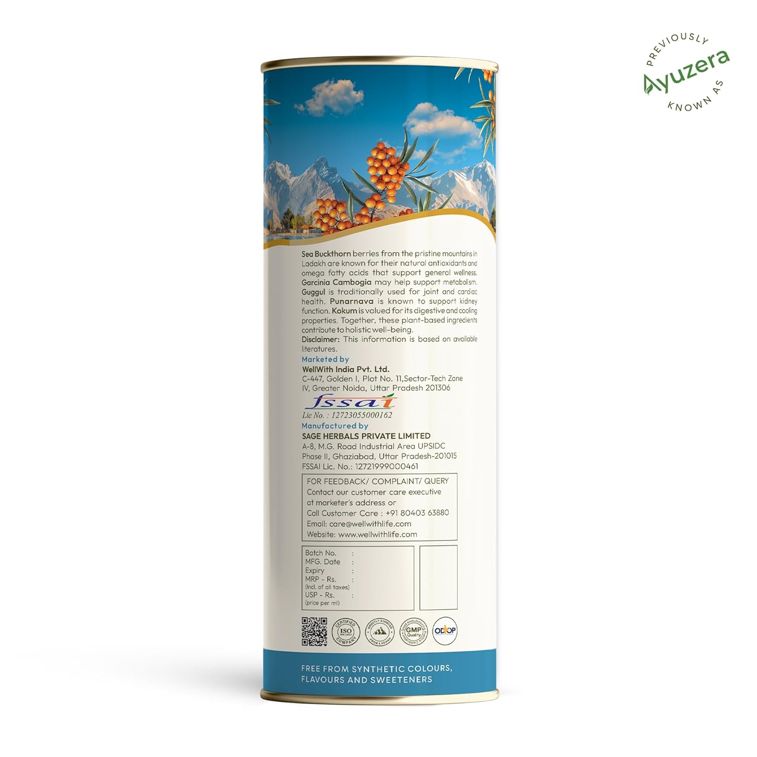 Wellwith by Ayuzera Sea Buckthorn Fitwin(Fitwell) Juice 300ml | Makes 50 Glasses | Natural Vitamin C, Omega 3 6 7 9, Antioxidants | Immunity, Skin Glow & Gut Health Support | Herbal Juice Supplement
