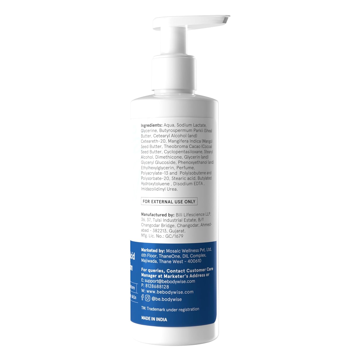 Be Bodywise 5% AHA Lactic Acid Body Lotion with 48Hr Moisturisation 200ml | Dermatologically Tested | Improves Skin Texture & Reduces Appearance of Strawberry Legs | With Lactic Acid, Aloe Vera & Cica Extract