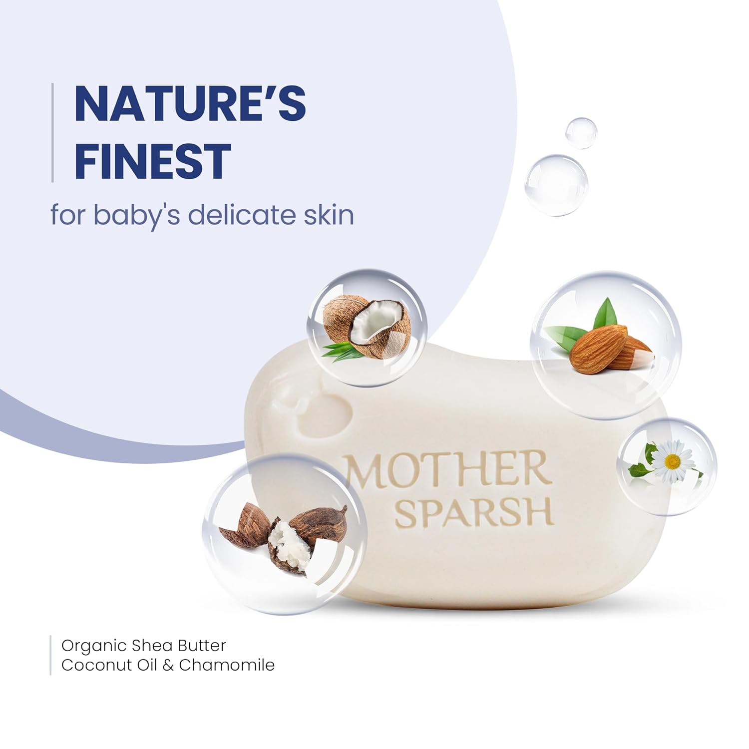 Mother Sparsh Natural Care Baby Soap-75g x 4 | Soap for Babies with Chamomile, Shea Butter & Coconut Oil | Gently Cleanses Baby's Skin