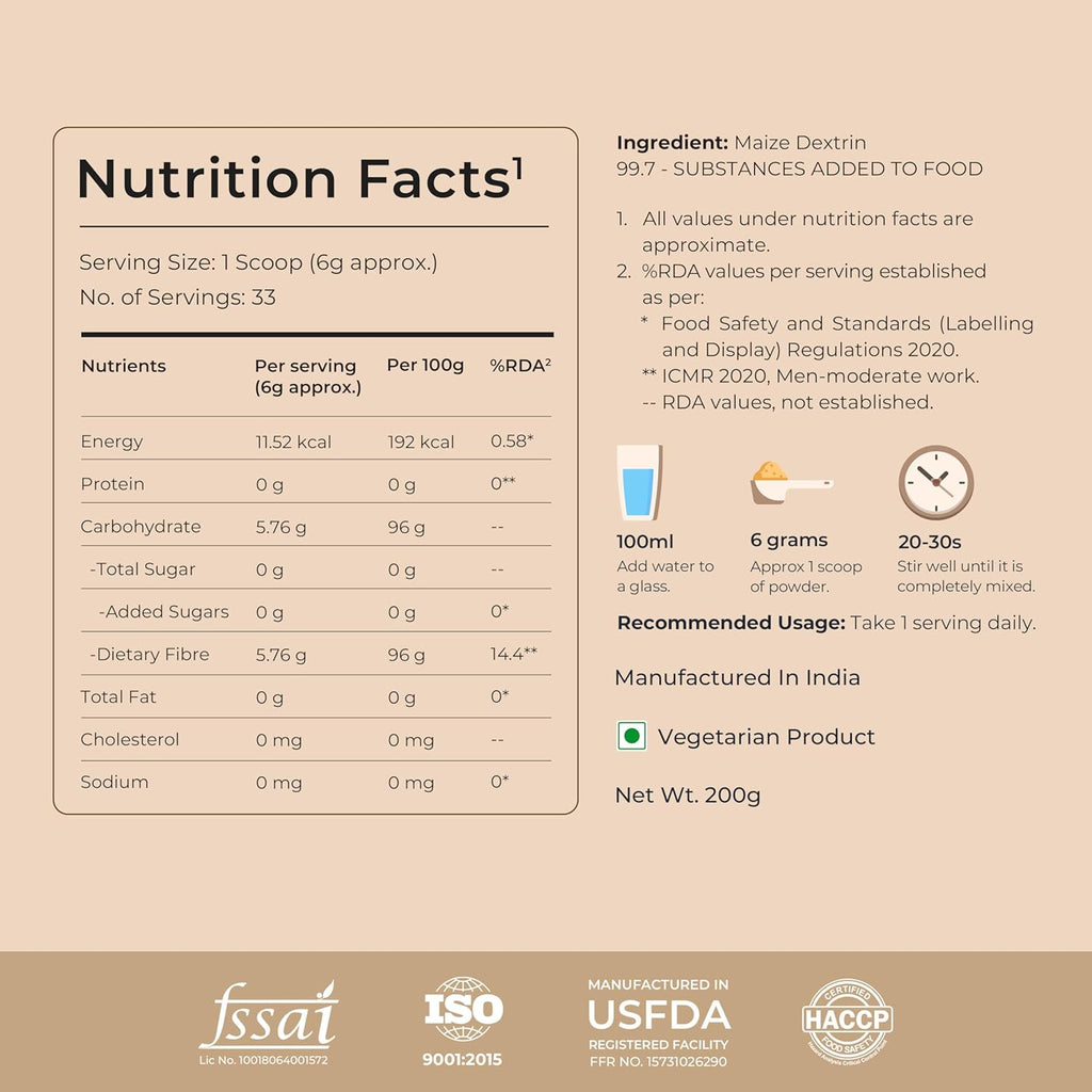 Nutrabay Good Gut Daily Fiber - 200 gm | 33 Servings | Unflavoured | Weight Management, Manages Sugar Control, Bloating, Constipation & Acidity Relief | Plant Based Prebiotic Soluble Fiber