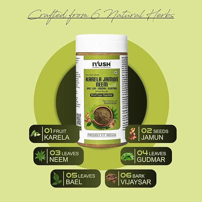Iyush Herbal Ayurvedic of Karela Jamun Neem Powder - 250 gms (Pack of 2)
