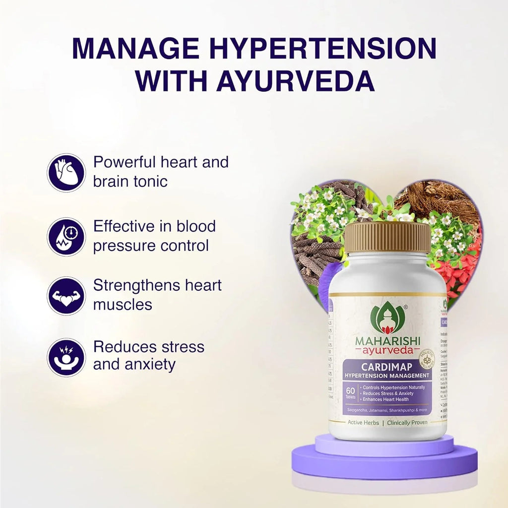 Maharishi Ayurveda Cardimap | Helps Normalises Blood Pressure Naturally | Unique Formulation | Synergy of 5 Herbs | 30 days Pack (60 Tablets)