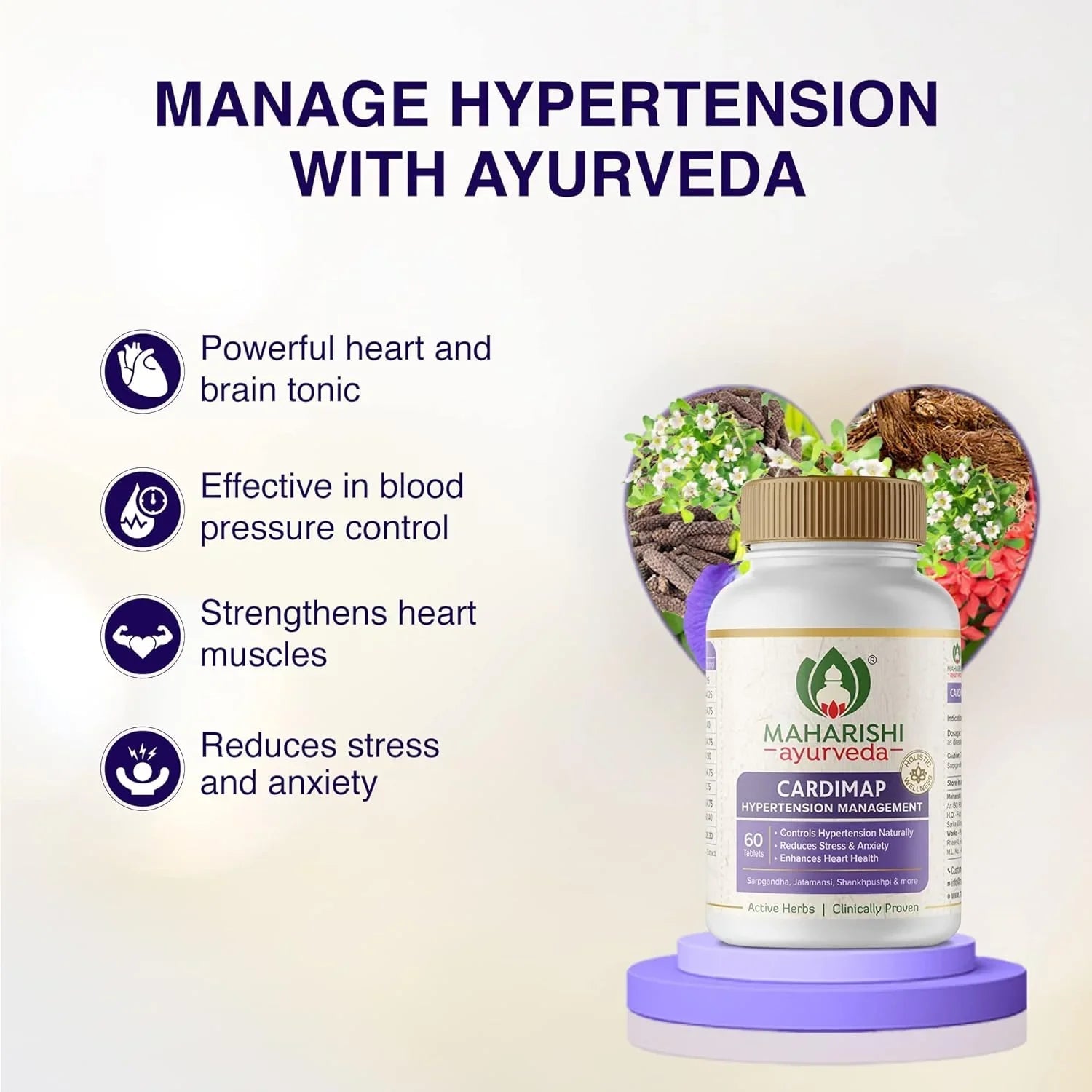 Maharishi Ayurveda Cardimap | Helps Normalises Blood Pressure Naturally | Unique Formulation | Synergy of 5 Herbs | 30 days Pack (60 Tablets)