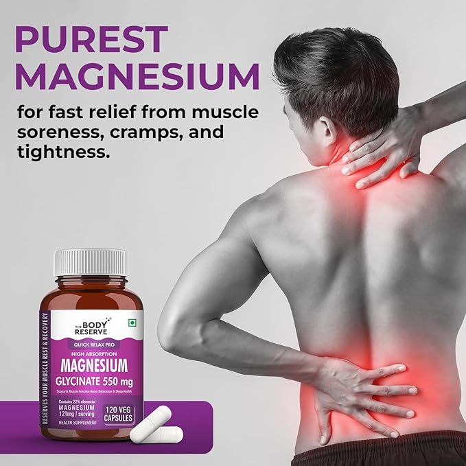 The Body Reserve Magnesium Glycinate Supplement 550mg Per Serving - 120 caps