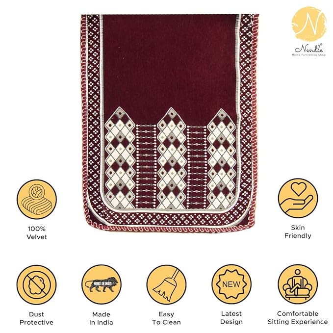 Nendle Luxurious Soft Velvet Abstract Design Sofa Cover 3 Seater and 2 Seater 5 Seater (Pack of 4, Maroon)