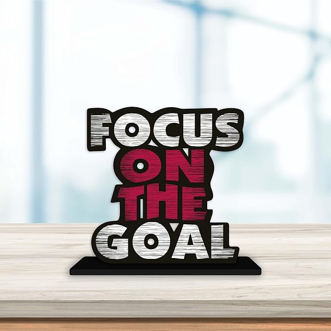 Artvibes Wooden Idols and Figurine Focus on the Goal Quote Table Decor for Office Desk Showpiece | Home Decoration