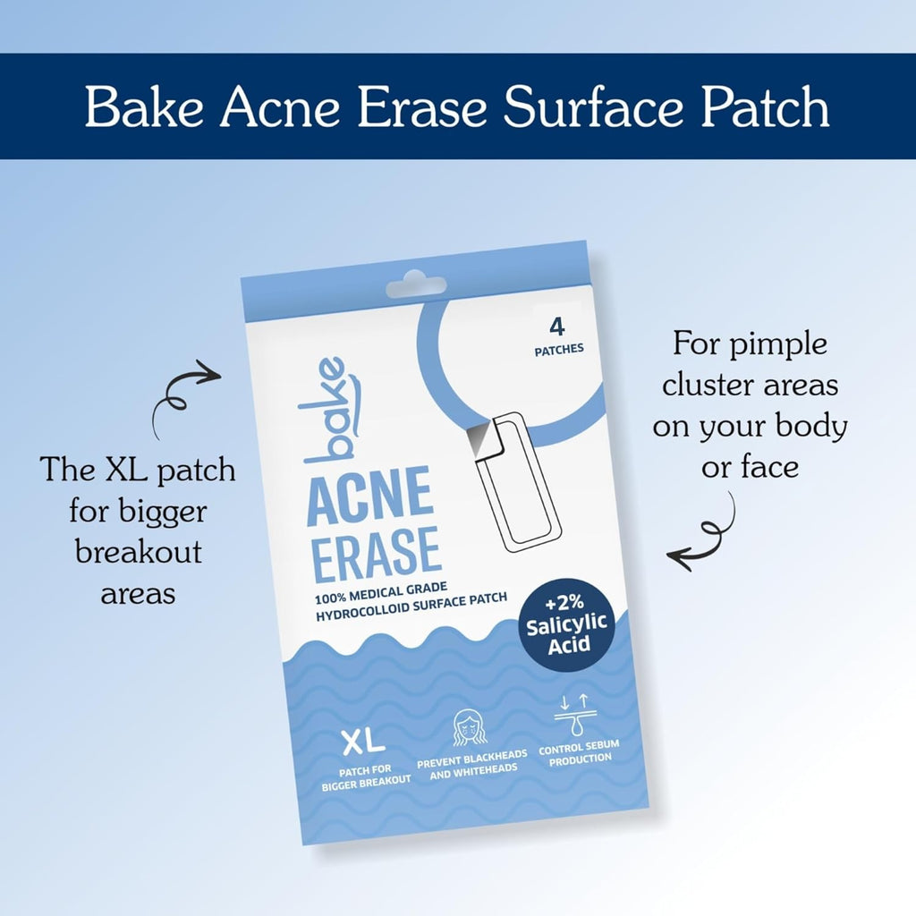 BAKE 2% Salicylic Acid Hydrocolloid Acne Absorbing (4 Patches) Surface Patch XL Pimple Patches for Blackheads Removal | Large Acne Erase Strips | Pore Cleansing & Reduces Whiteheads (4 Strips)
