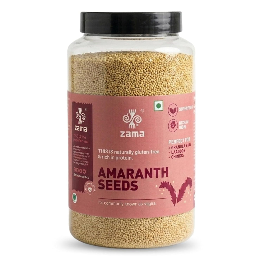 Zama Organics Amaranth Seeds 1Kg Jar | Rich in Fiber & Protein | Keto Friendly | Gluten free, Calcium Rich | No Cholesterol | Rajgira Seed | Best for soups, chapati, salads