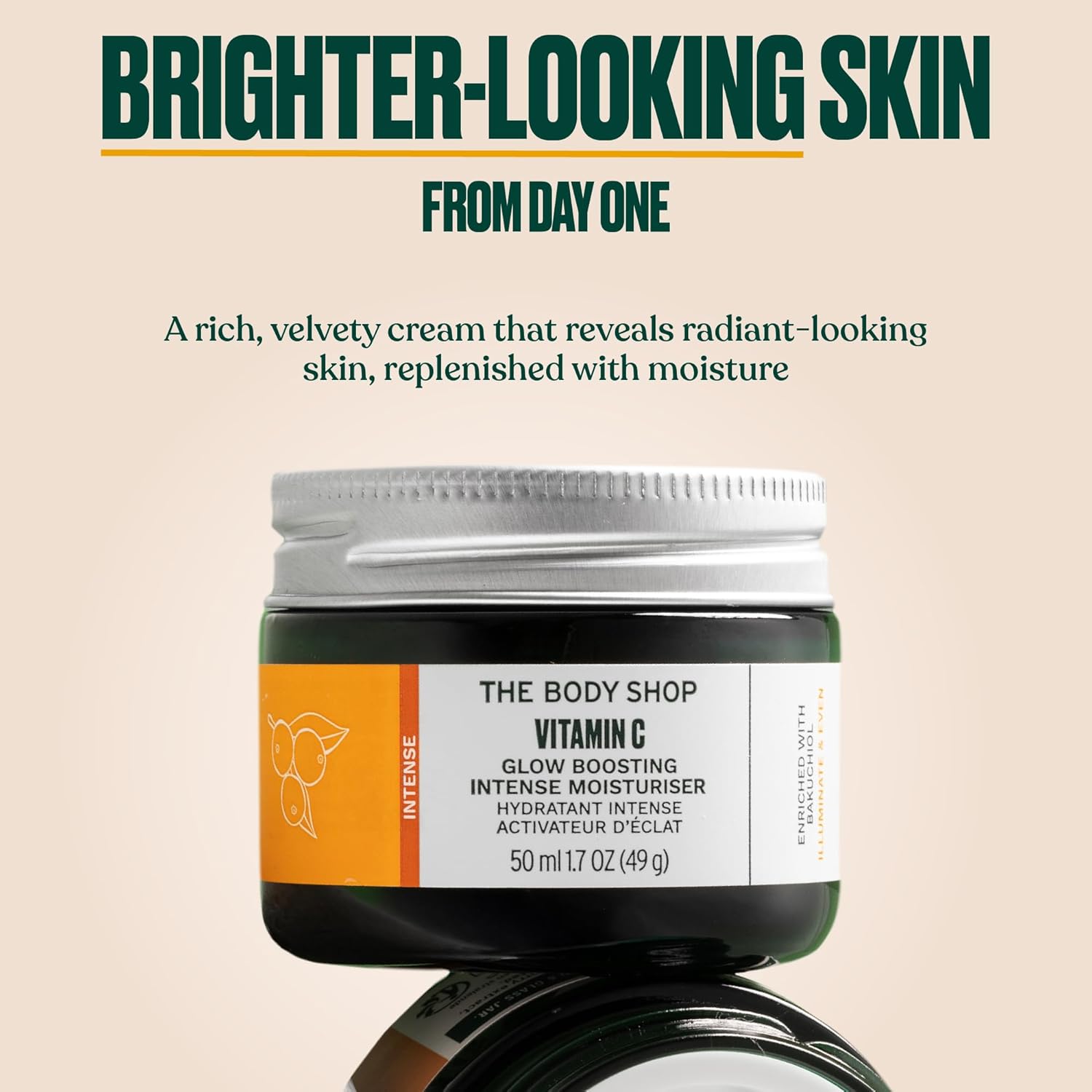 The Body Shop Vitamin C Glow Boosting Intense Moisturiser 50ML | Visibly Brightens | Evens Skin Tone | 48 Hr Hydration