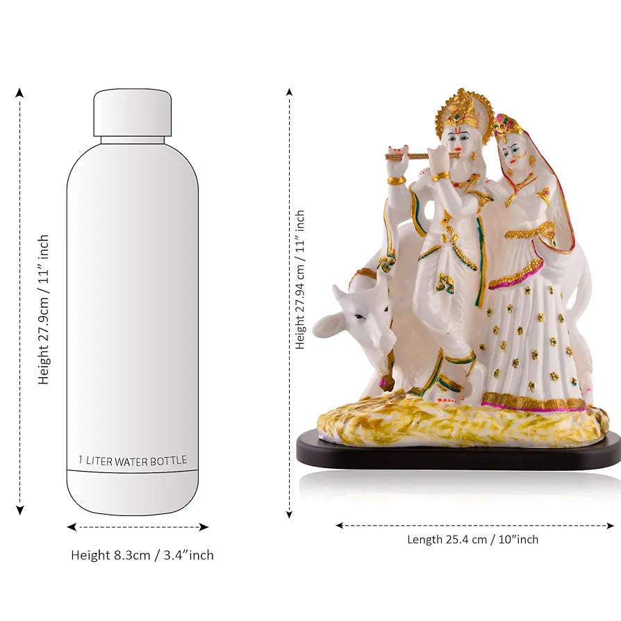 CraftVatika Radha Krishna Murti Idol Marble Dust Radhe Krishna with Cow Statue