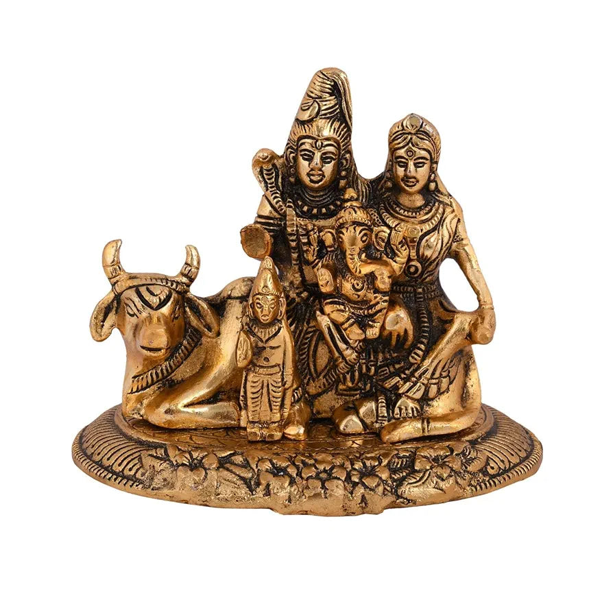 Handcrafted Shiva Parvati Ganesh Idol Shiv Parivar Murti Statue Sculpture Lord Shiva Idols Family Sitting On Nandi Showpiece
