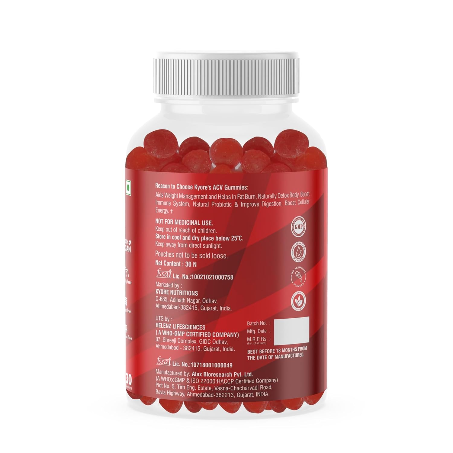 Nutritions ACV Gummies With Mother | Apple Cider Vinegar 30 Vegan Gummies For Women and Men | Formulated For Appetite Control, Improves Digestive and Gut Health