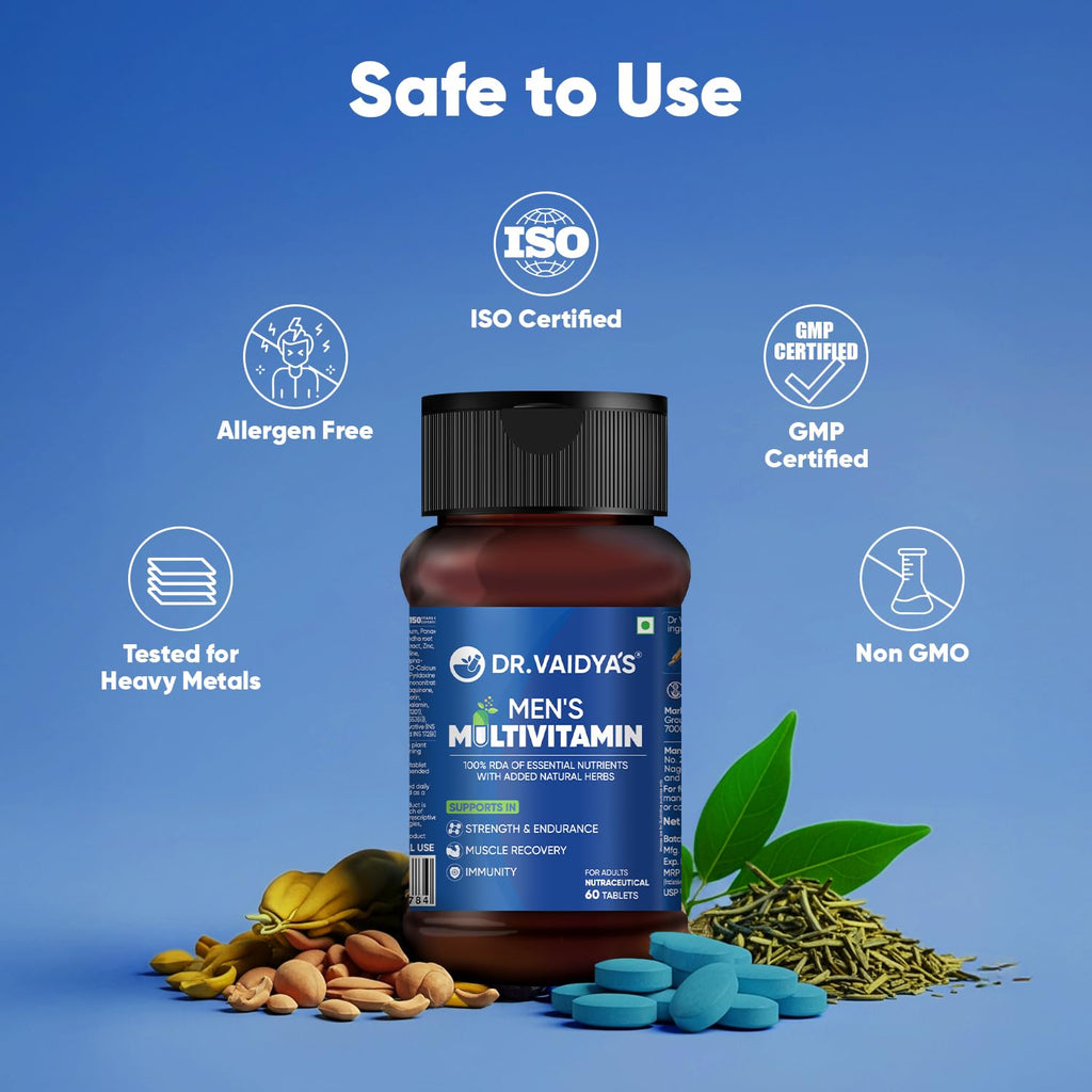 Dr. Vaidyaâ€™s Menâ€™s Multivitamin Tablet | Natural Multivitamin for Men Enriched with Ayurvedic Herbs | Goodness of Vitamin C tablets, Vitamin D, Calcium, Vitamin D3, and Magnesium Supplement | 60 Tablets