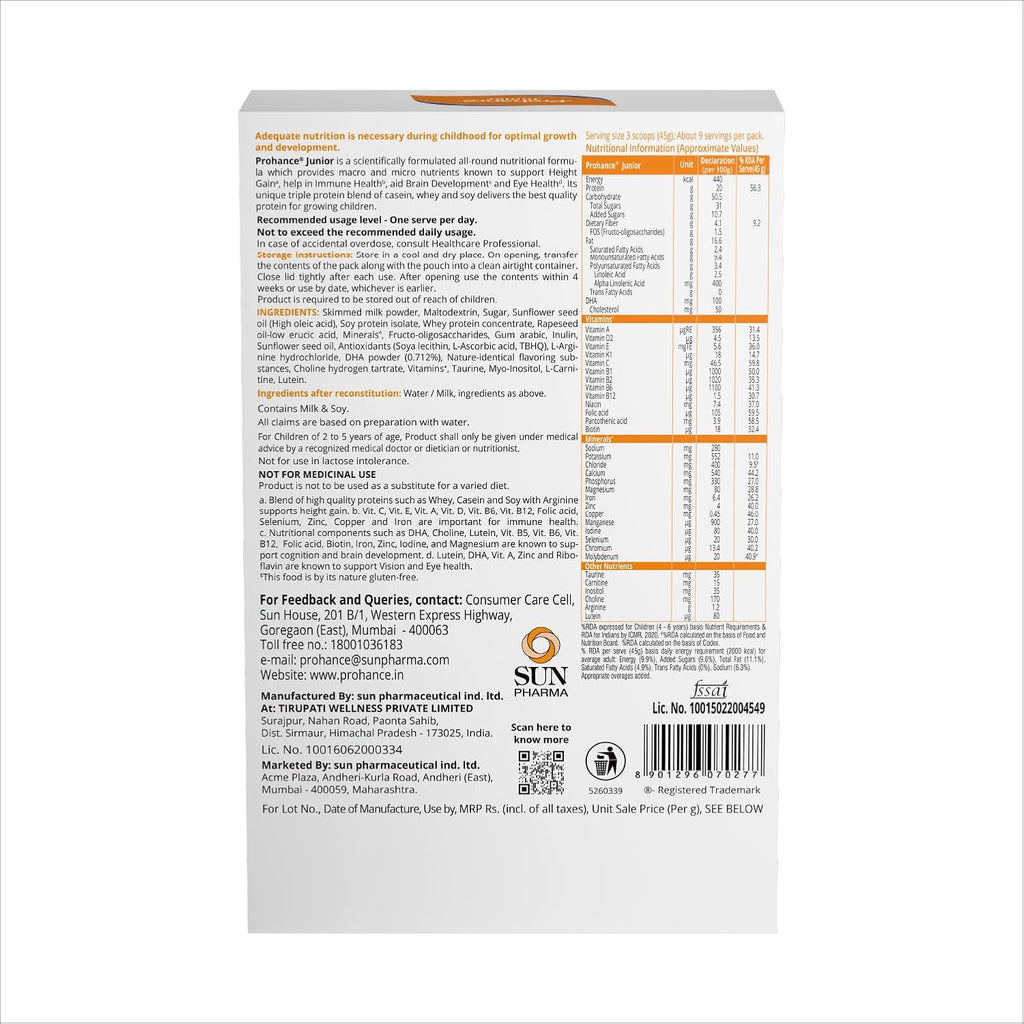 Prohance Junior Vanilla 400G, Powder