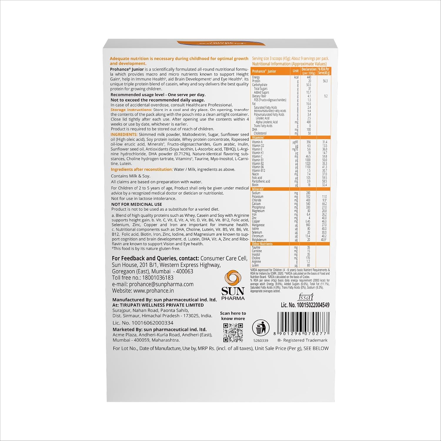 Prohance Junior Vanilla 400G, Powder
