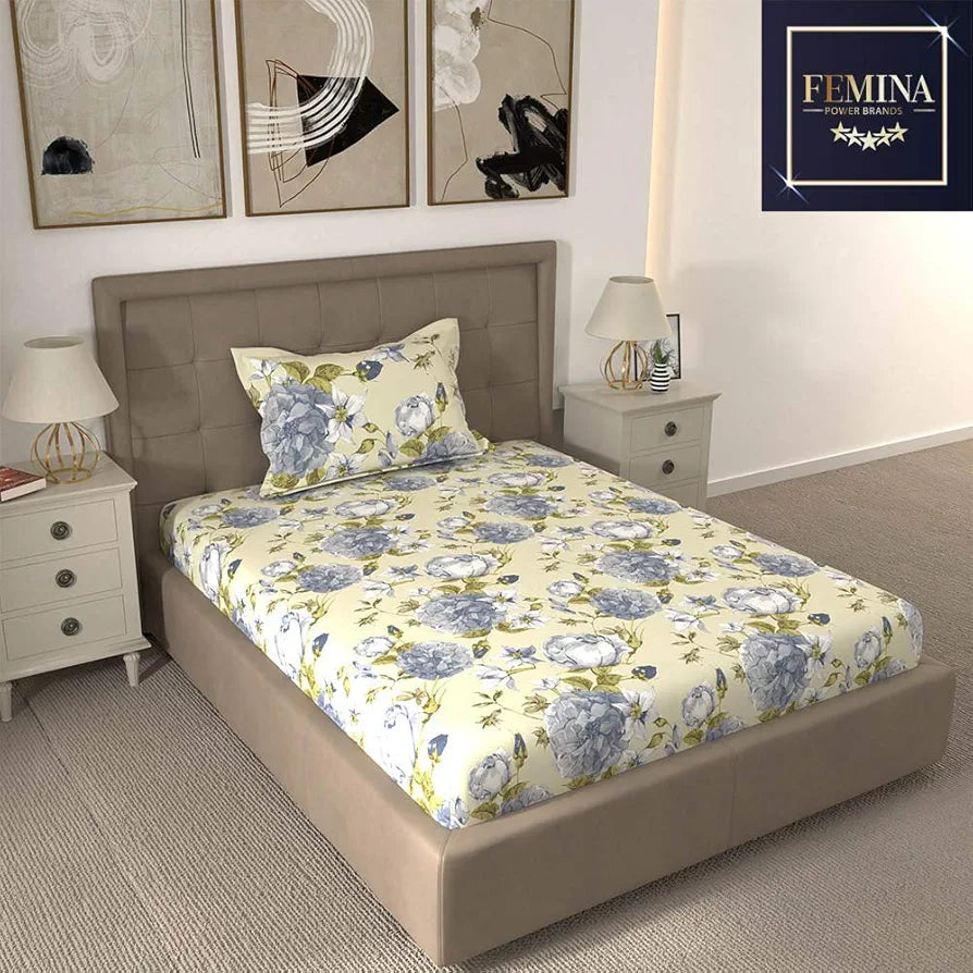 Layers Tuscany Repeat Cotton 104 TC Single Bedsheet Set Light Blue