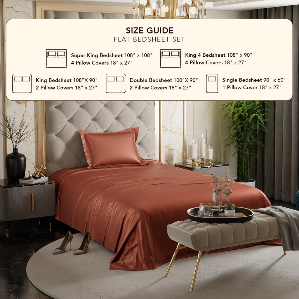Stoa Paris Satin Bedsheets for Single Bed 300TC Premium Bedsheet with 1 Pillow Cover Colour Melted Caramel