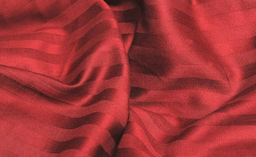 Trance Home Linen 100% Cotton 78x72 inch King Fitted 200TC Satin Stripe Elastic Fitted Bedsheet with 2 Pillow Covers Colour Maroon