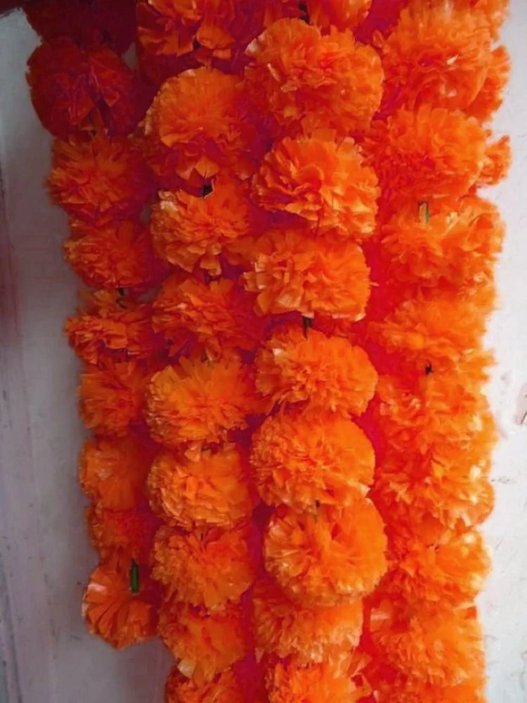 Artificial Marigold Graland Flowers Long Toran Indian Genda Phool Orange