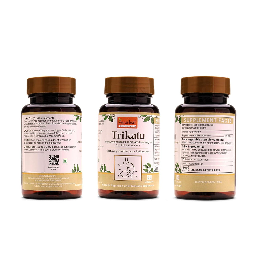 Ayurleaf Herbals Trikatu Capsules - 60 Caps | Pack of 2