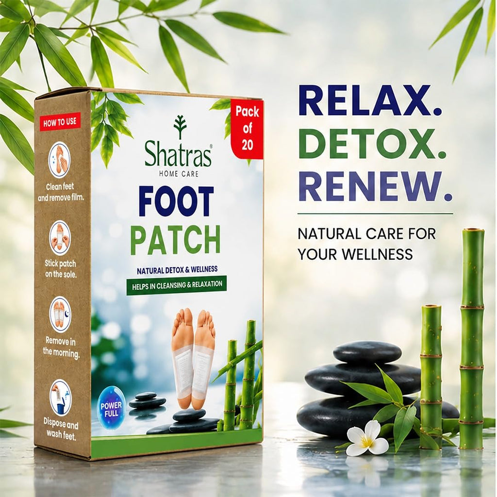 Shatras Herbal Foot Patch for Detox & Relaxation | Overnight Foot Pads for Tired Feet | Natural Ingredients for Sleep Aid, Pain Relief, Toxin Removal with Bamboo Vinegar Foot Patches with Adhesive Sheets-20 Pieces (PACK OF-1)
