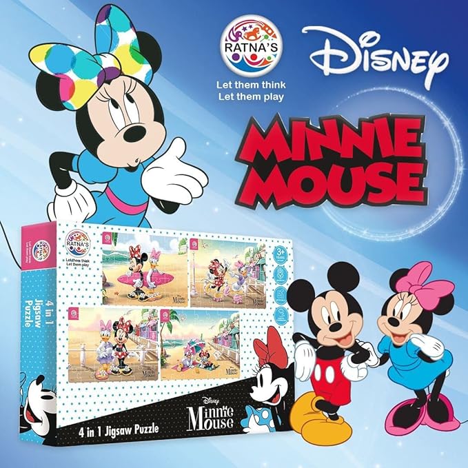 Ratna's 4 in 1 Disney Jigsaw Puzzle 140 Pieces for Kids | 4 Jigsaw Puzzles 35 Pieces Each | Minnie Mouse & Daisy