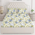 Layers Classic Cotton Bedsheet Set for All Seasons Lightweight 104 TC Queen Size Light Blue Floral Pattern