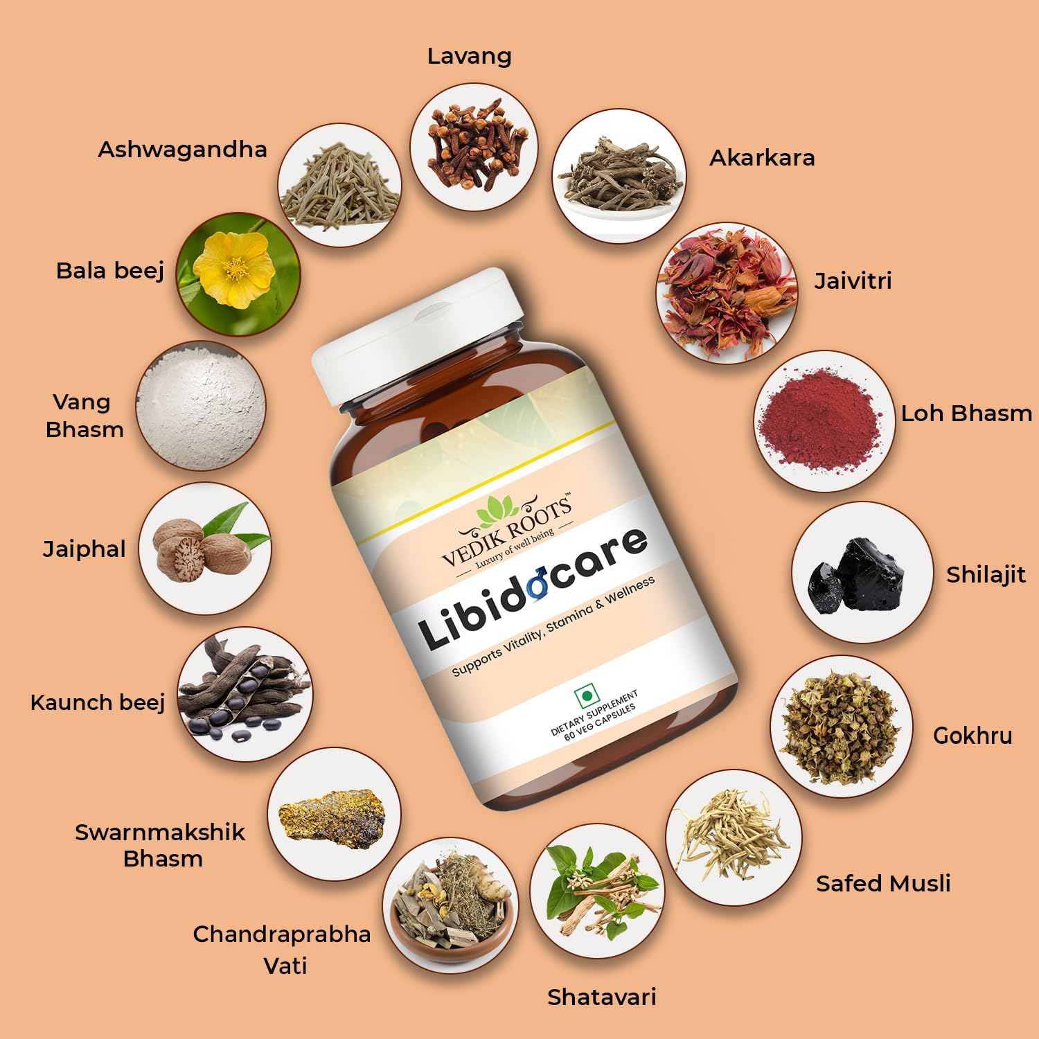 Vitality Support Capsules for Men | Shilajit, Ashwagandha, Gokshura, Safed Musli & 15 Herbal Ingredients | Supports Energy, Strength & Wellness | 60 Capsules (Pack of 1)