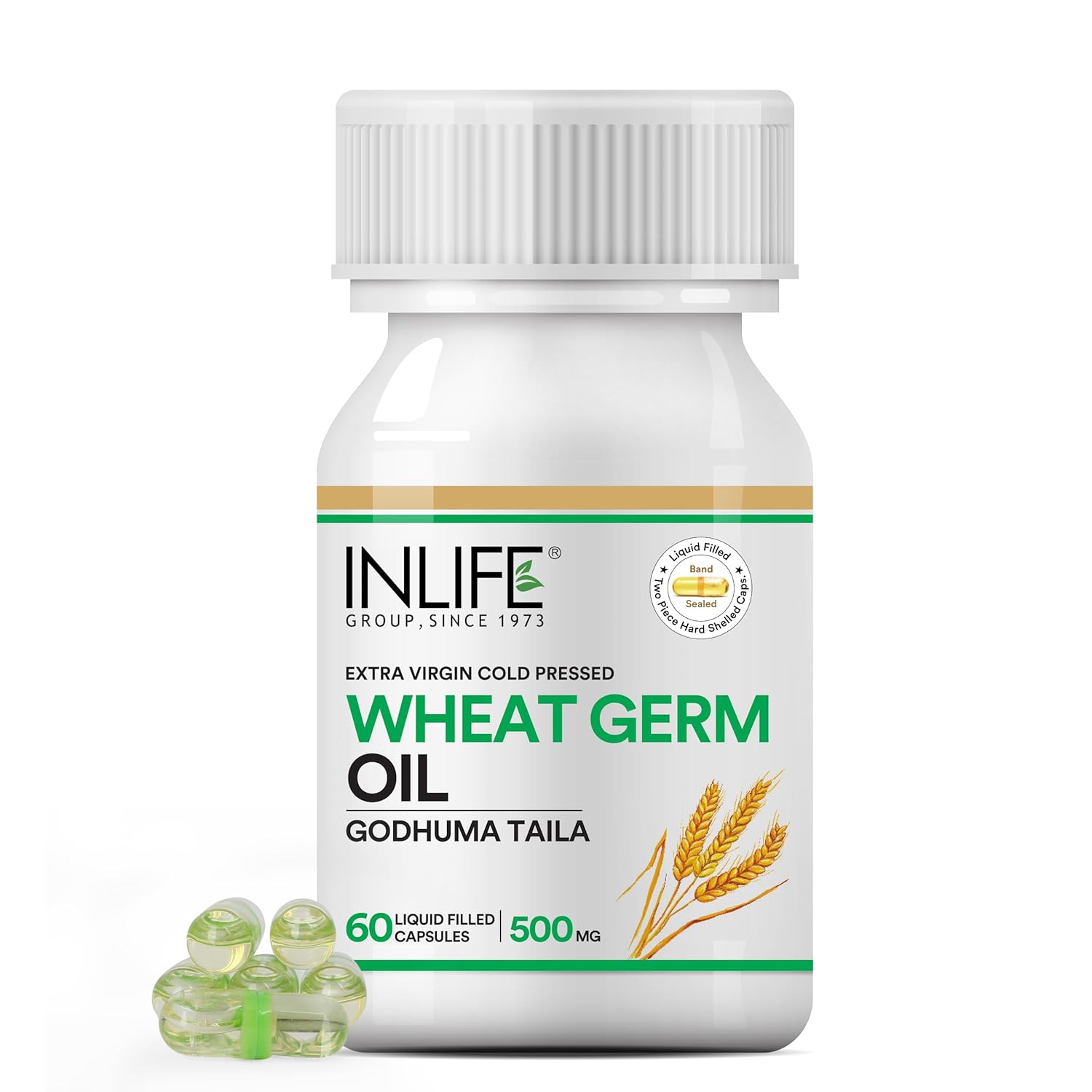 INLIFE Wheat Germ Oil Supplement | Natural Source of Vitamin E, 500 mg - 60 Capsules (Pack of 1, 60, count)