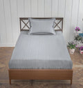 Trance Home Linen 100% Cotton 78x36 inch Single Fitted 200TC Satin Stripe Elastic Fitted Bedsheet with 1 Pillow Covers Colour Silver Grey