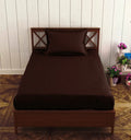 Trance Home Linen 100% Cotton 78X36 Inch Single Fitted 200Tc Satin Stripe Elastic Fitted Bedsheet With 1 Pillow Covers Colour Chocolate Brown