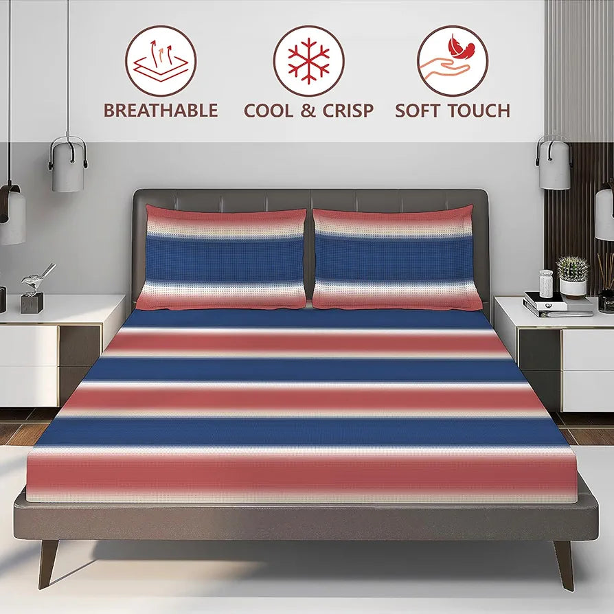Layers Durathread Bedsheet Set for All Seasons Lightweight Moisture Absorbent 225 CVC King Size Multicolor Pattern