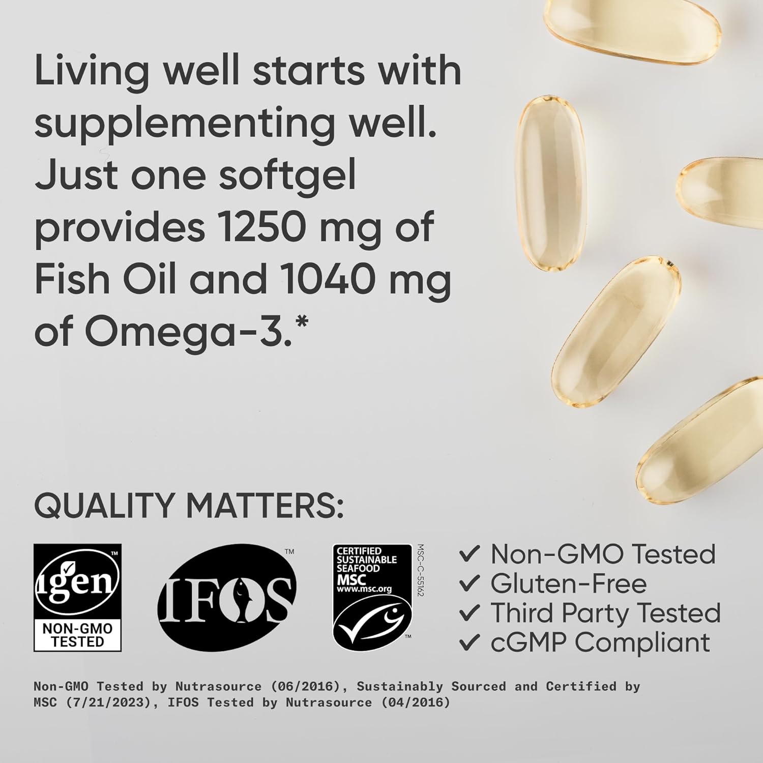 Sports ResearchÂ® Omega-3 Fish Oil 1250 - Triple Strength Fish Oil Supplement from Wild Alaska Pollock - MSC Certified Sustainable Â· Non-GMO Â· Soy Free - 180 Softgel Capsules